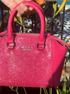 GUESS Hot Pink Rhinestone logo Crossbody